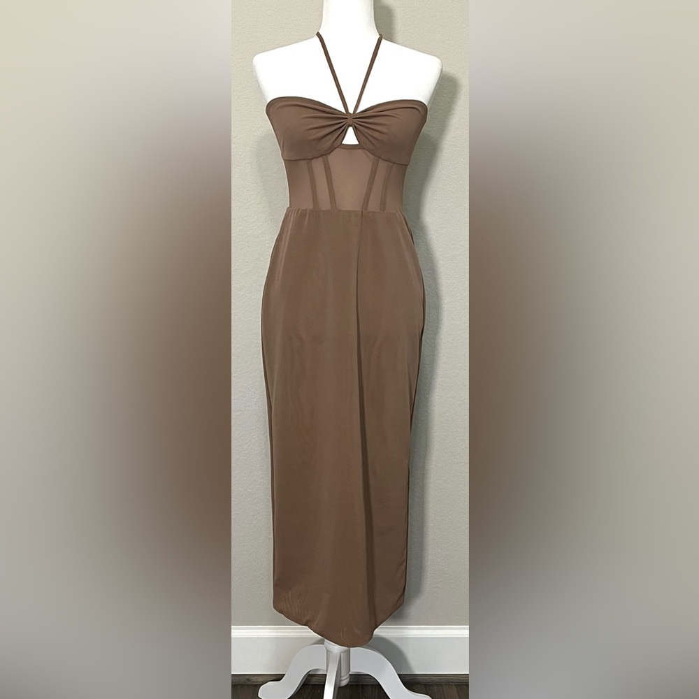 Viktoria & Woods Sheer Mesh Corset Halter Neck Bodycon Coquette Dress Size 2
